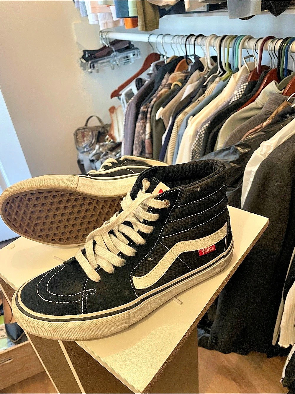 Vans Sk8-Hi High Top Sneakers in Black & White MENS 6.5